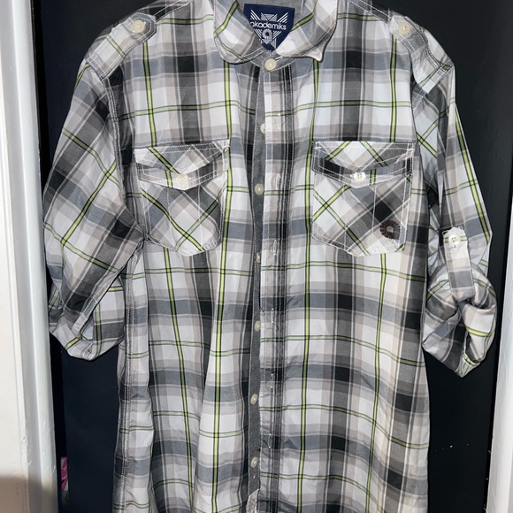 Y2K AKADEMIKS Mens Plaid Button Up Front Shirt Big & Tall 3/4 Sleeve Skate Large - Picture 4 of 13